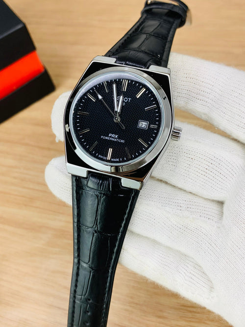 PRX Silver With Black Textured Dial Watch